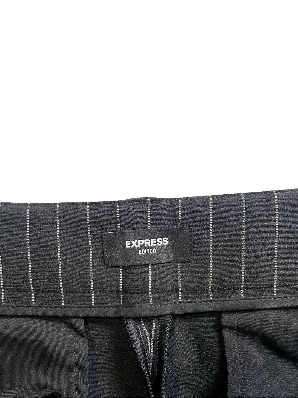 Express Editor Black Pinstripe Double-Breasted Blazer + Pants Suit Set - Picture 8 of 10
